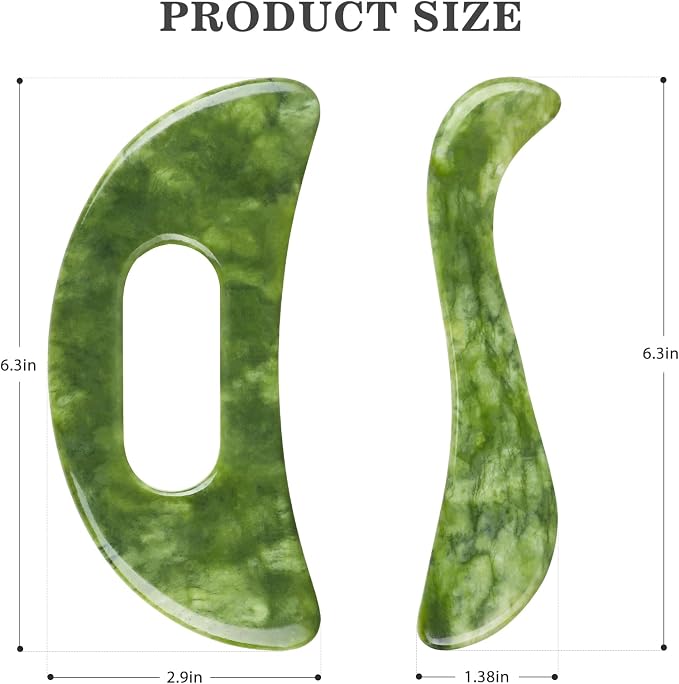 2 PCS Jade Stone Gua Sha Massage Tool, Large Guasha Muscle Scraper Tools Set - Image 2