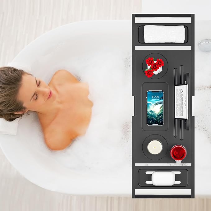 Bathtub Tray Caddy Black- Bath Tray Black - Image 3