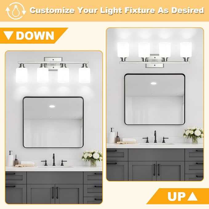 Unicozin 4-Light Bathroom Light Fixtures, Modern Brushed Nickel Vanity Light - Image 2