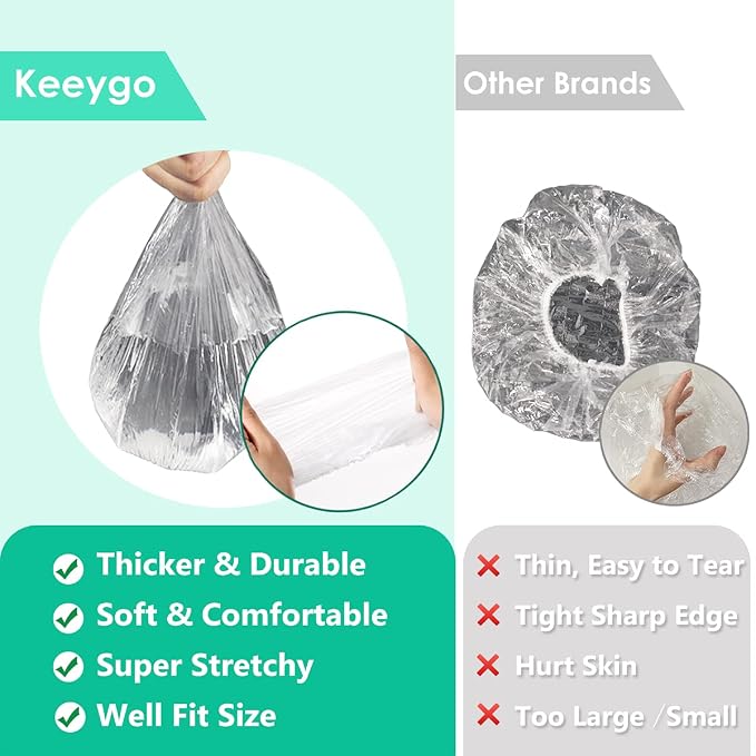 Keeygo Disposable Shower Caps 100 PCS Bath Caps Clear Waterproof Plastic Wraps - Image 4