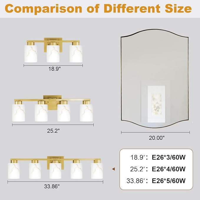 3-Light Bathroom Light Fixtures, Modern Vanity Lights, Living Room, E26 Base - Image 5