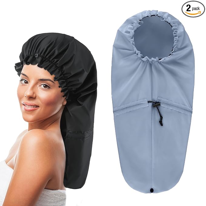 2 Pcs Large Shower Cap for Braids, Extra Long Shower Cap for Women Long Hair & by Unknown