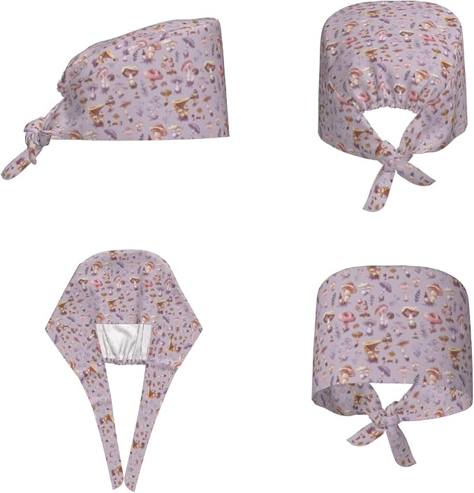 Scrub Cap for Women and Men Boho Black Leaf Pattern Adjustable Breathable - Image 2