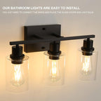 Bathroom Vanity Light Fixtures, 3-Light Matte Black Bathroom Lights, Wall - Image 6