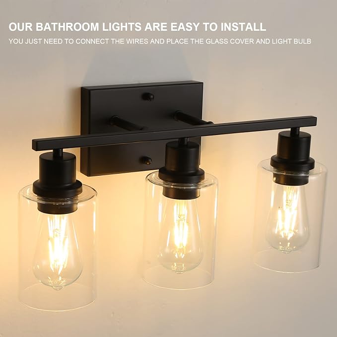 Bathroom Vanity Light Fixtures, 3-Light Matte Black Bathroom Lights, Wall - Image 6