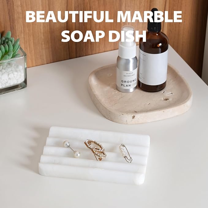 2 Pcs Soap Holder for Bathroom, Marble Soap Dish for Kitchen Countertop - Image 2