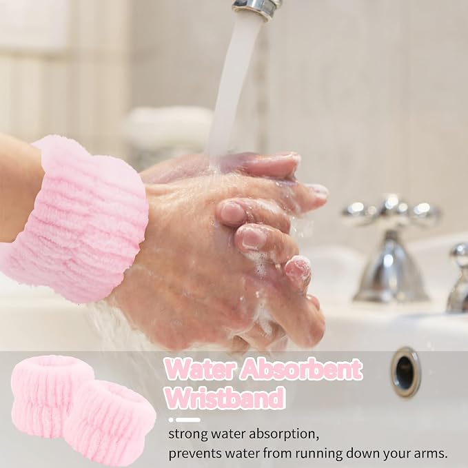 WHAVEL 6PCS Spa Headband and Wristbands Set, Face Wash Headband Wrist Bands - Image 3