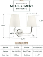 2-Light Bathroom Light Fixtures, Brushed Nickel Vanity Lights, Double Wall - Image 2