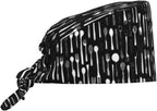 Scrub Cap for Women and Men Boho Black Leaf Pattern Adjustable Breathable by SUPLUCHOM