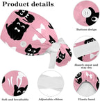 Scrub Caps Women Ponytail Cute Pink and White Leaves Caps Bouffant Working Hat - Image 4