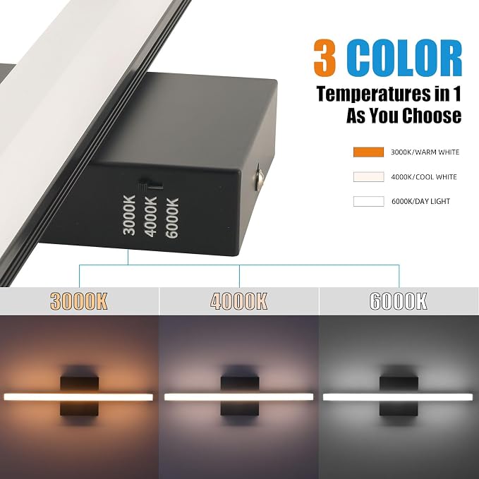 LED Bathroom Vanity Light 16in 3 Color Temperature Over Mirror Lighting Fixture - Image 2