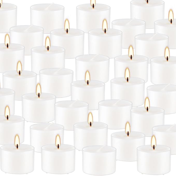 Set of 50 White Scented Tealight Candles Bulk, Vanilla Fragrance Wax - Image 8