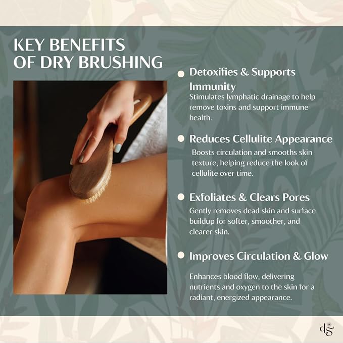 Dry Brush for body with Natural Boar Bristle & Bamboo Handle. Dry Body Brush - Image 3