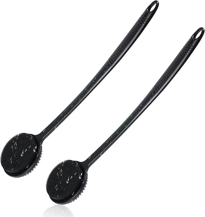 2 Pack Back Scrubber for Shower, 17in Lengthen Long Handle Body Brush, Double by -100SoftSilicone-