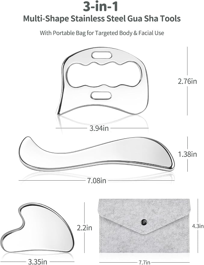 3-in-1 Stainless Steel Gua Sha Massage Tool Set, Muscle Scraper & IASTM Tools - Image 2