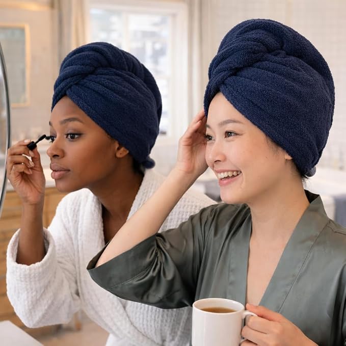 100% Turkish Cotton Hair Towel Wrap 2 Pack – Oeko-TEX Certified Quick Dry Turban - Image 6