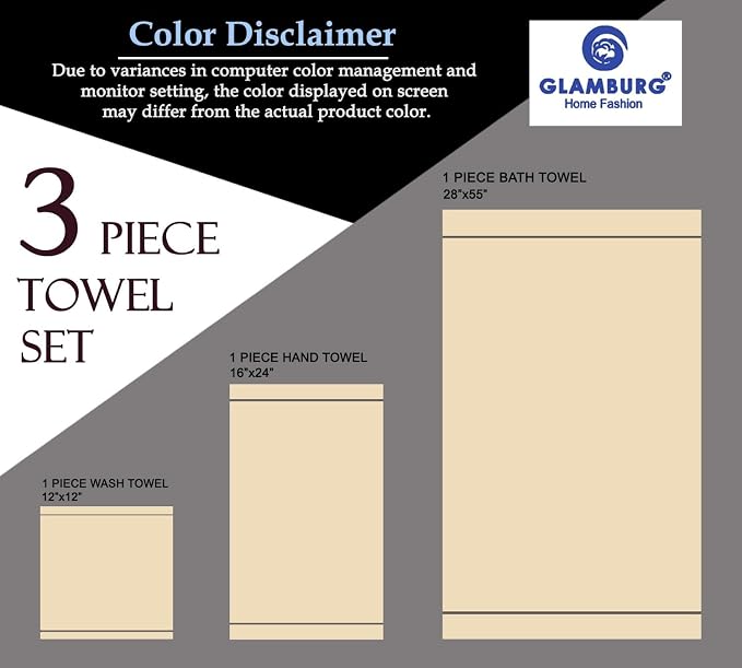 GLAMBURG Ultra Soft 3 Pack Cotton Towel Set, Contains a Bath Towel 28x55 inch - Image 6