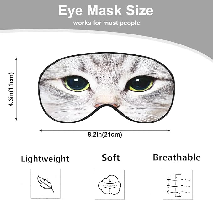 Cat Silk Eye Mask Sleep Mask Cute Funny Kitten Big Green Eyes Animal Pet Eye - Image 2