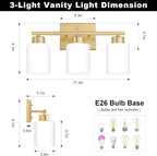 FonmYim Gold Bathroom Light Fixtures, 3-Light Modern Vanity Light Over Mirror - Image 2