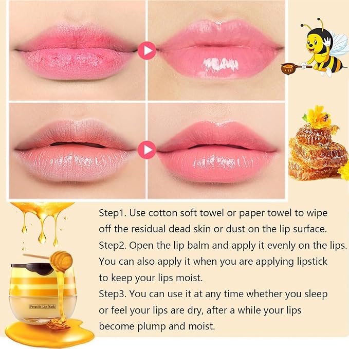 2PCS Bee Lip Balm Honey Pot, Lip Mask Propolis Moisturizing Lip Balm - Image 4