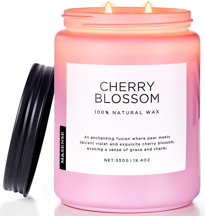 M&SENSE Large Cherry Blossom Scented Candle, 19.4oz Natural Soy Wax, 110-Hour by MSENSE