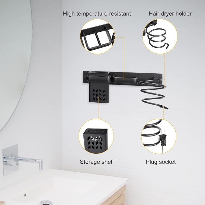 YUET Hair Dryer Holder Hairdryer Station Wall Mounted Shelf Bracket - Image 6