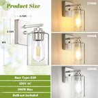 Set of 2 Wall Sconces for Bathroom, Brushed Nickel Vanity Light Fixtures - Image 5