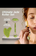 Jade Roller and Gua Sha Set, Natural Green Stone Facial Massage Tools - Image 3