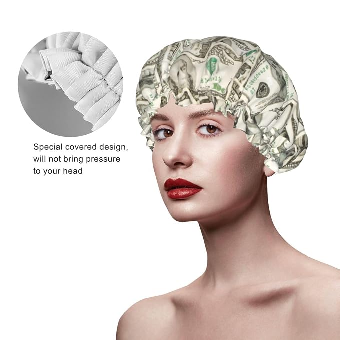 100 Dollar Money Shower Cap For Women Reusable Waterproof Double Layers Bath - Image 3