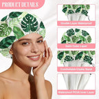 Tropical Leaves Reusable Shower Cap Green Monstera Double Layer Waterproof - Image 3