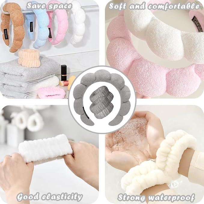 Spa Headbands for Washing Face Wristband Set Sponge Makeup Skincare Headband - Image 5