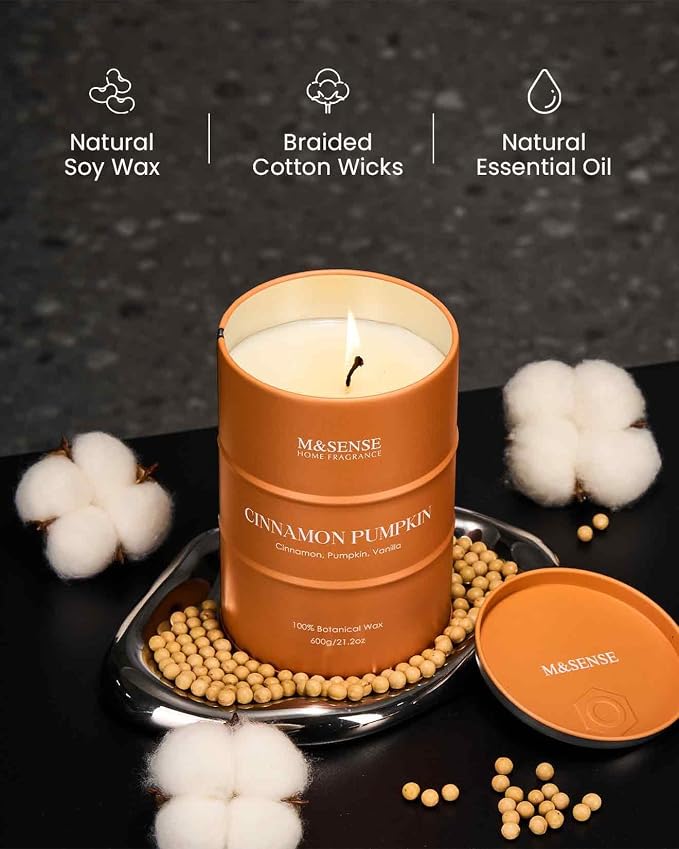 M&SENSE Cinnamon Pumpkin Scented Candles Large, Christmas Soy Candles, 21.2oz - Image 3