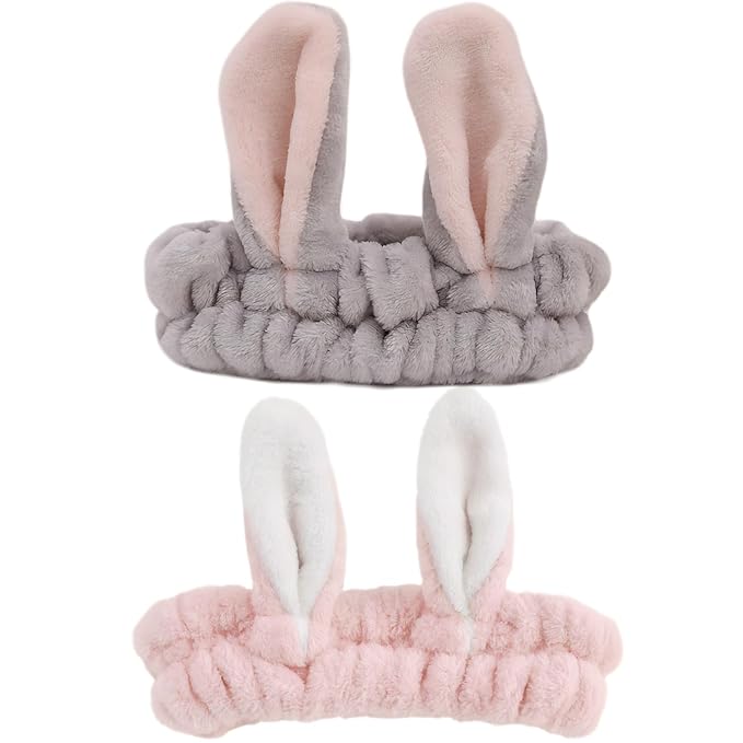 musejoy 2 Pcs Headband Bunny Ears Headband Cute Spa Headbands by musejoy