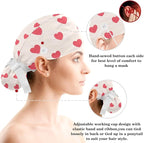 Scrub Caps Women Ponytail Cute Pink and White Leaves Caps Bouffant Working Hat - Image 3