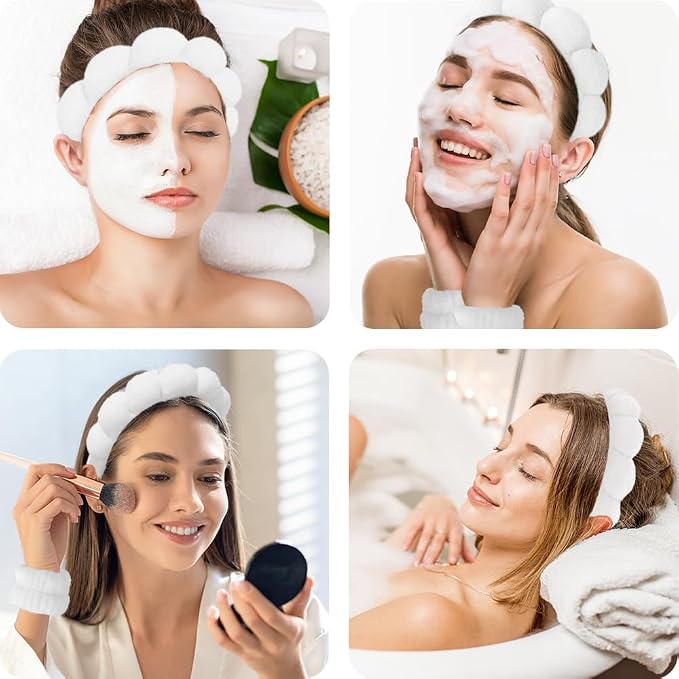 Spa Headbands for Washing Face Wristband Set Sponge Makeup Skincare Headband - Image 3