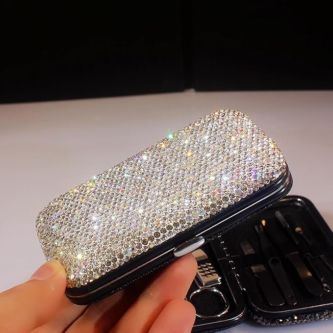 Bling Rhinestone Manicure Set Nail Clippers Pedicure Kit-8 Pieces, Stainless - Image 4