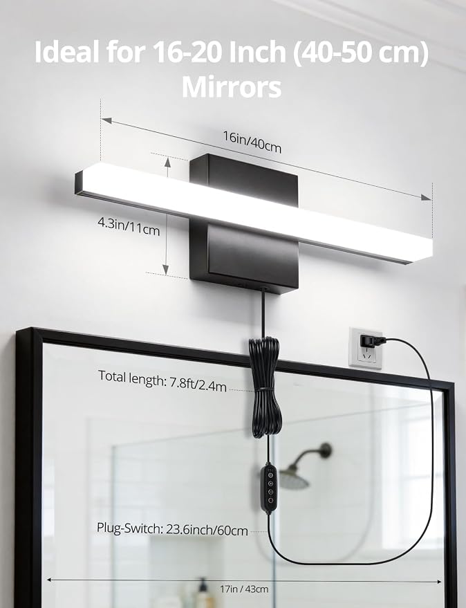 Combuh Black Plug in Vanity Light Bar Corded - Image 8