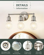 3-Light Vanity Light Fixture, Modern Brushed Nickel Wall Sconce Light Fixture - Image 2