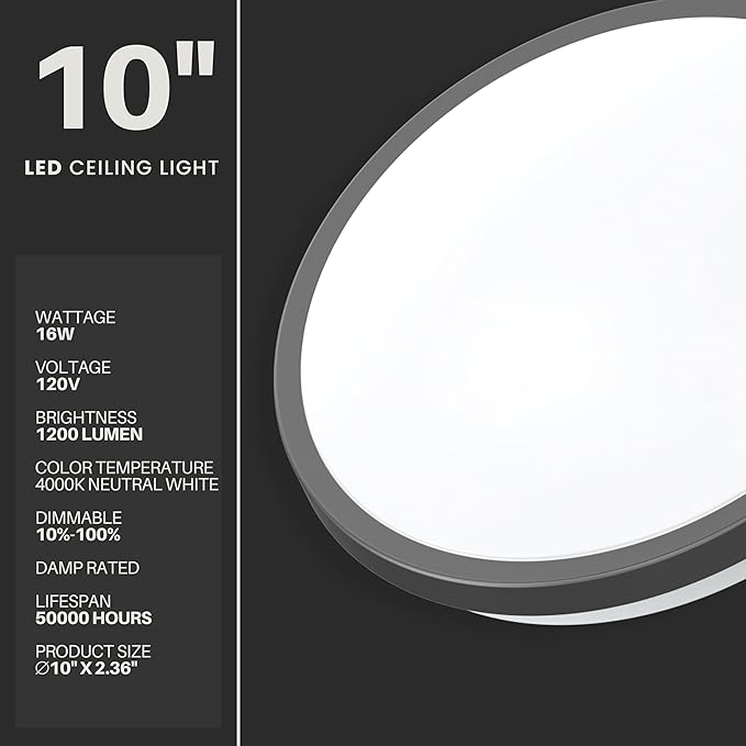 DYMOND 10" Matte Black LED Ceiling Light Flush Mount Lighting Fixture Dimmable - Image 2
