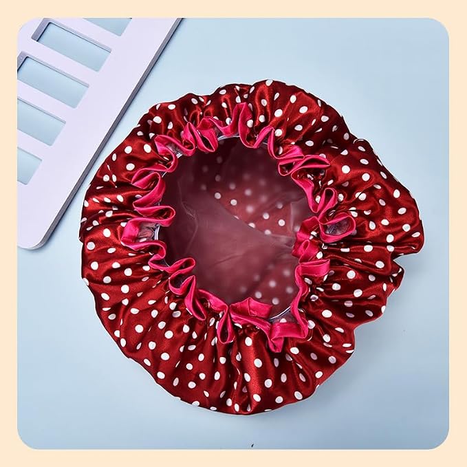 Christmas Red Polka Dot Shower Cap - Image 7