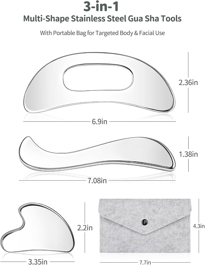 3-in-1 Stainless Steel Gua Sha Massage Tool Set, Muscle Scraper & IASTM Tools - Image 2