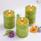 Green Pillar Candles Set of 3 Sage Scented Long Burning Candles 3x4 inch by FLAVCHARM