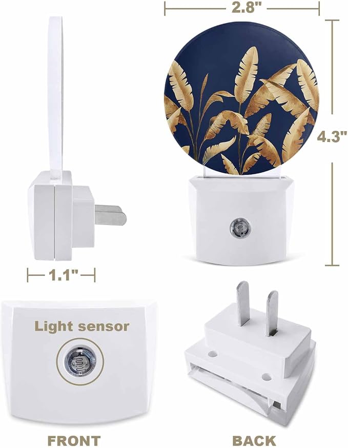 Night Lights Auto Sensor Golden Foliage Night Light Navy Blue Minimalist Leaf - Image 2