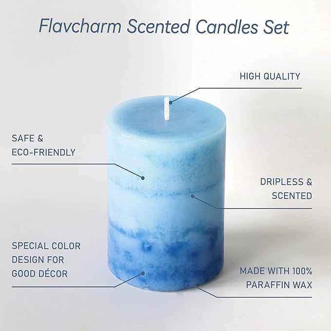 3x4 inch Blue Pillar Candles for Home Scented 3 Pack Lilac Garden Scented - Image 2