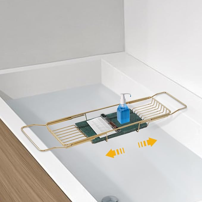 Stainless Steel Bathtub Tray, Expandable Marble Bath Tray - Image 5