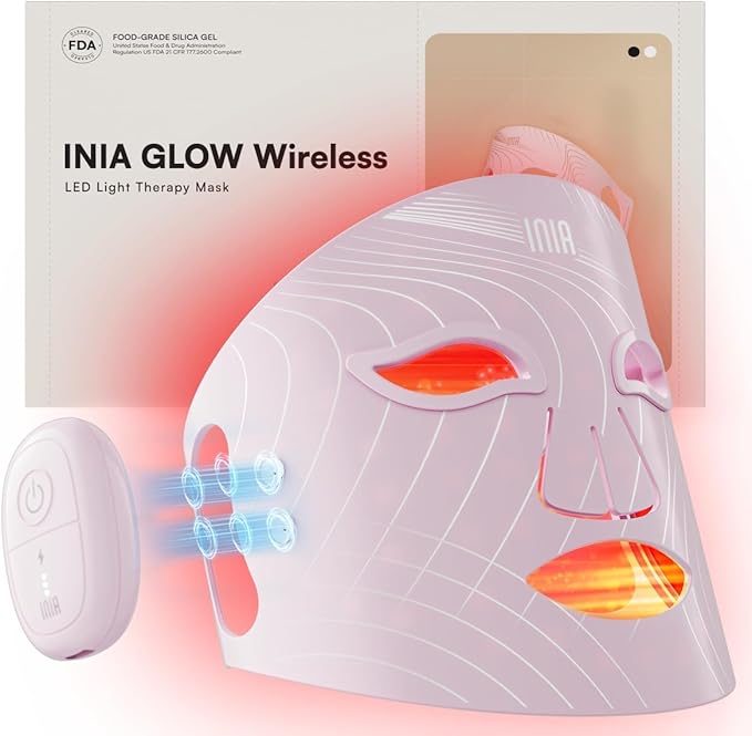 INIA Red Light Therapy Mask for Face, Glow Wireless LED Face Mask Light Therapy by INIA