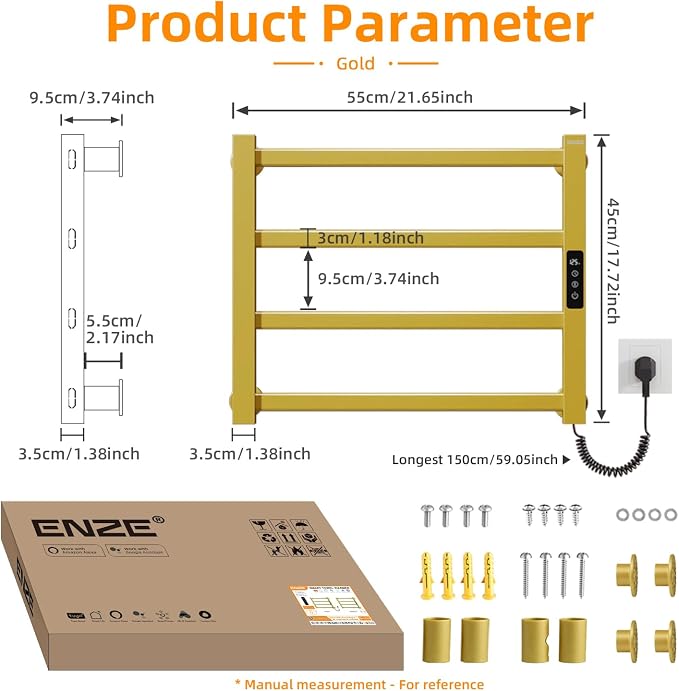 ENZE Smart Luxury Heated Towel Rack, 4-Bar Gold Electric Towel Warmer 115W - Image 9