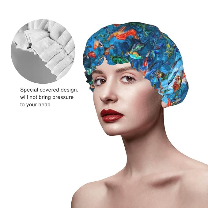 Sea Turtle Shower Cap For Women Adjustable Double Waterproof Layers Bathing - Image 4