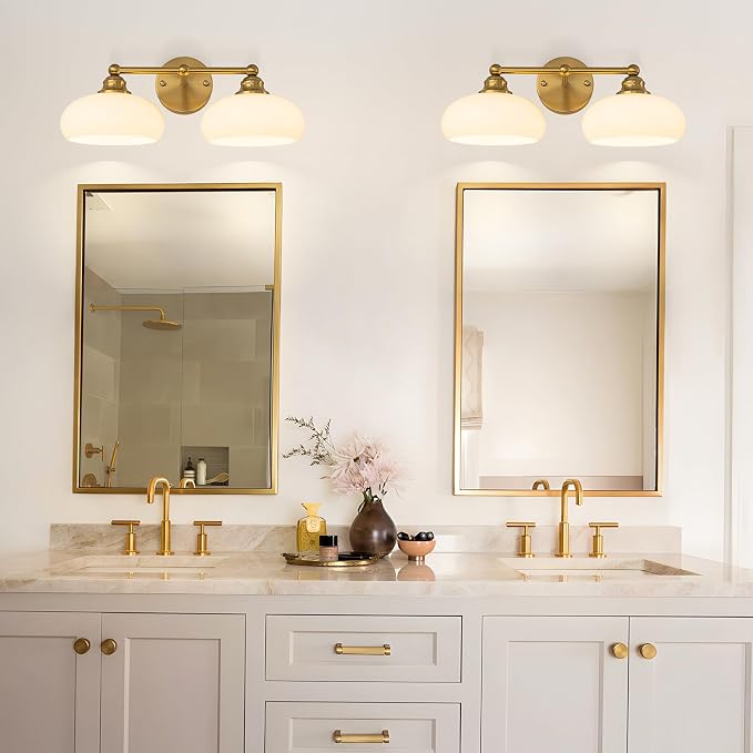 GoYeel Bathroom Light Fixtures Over Mirror, Vintage Gold Double Arm Vanity - Image 2