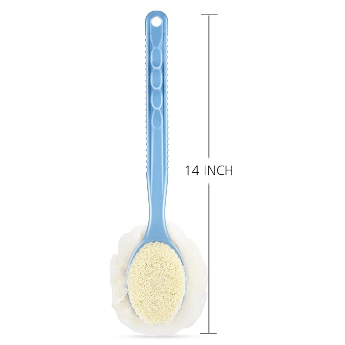 Shower Body Brush with Bristles and Loofah, Back Scrubber Bath Mesh Sponge with - Image 5
